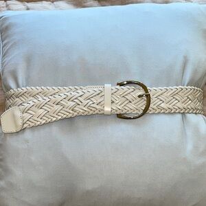 Belt XL White Leather Silver Buckle unisex